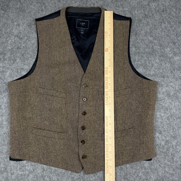 J Crew Vest Mens XL Brown Wool Blend Tweed Waistcoat Preppy Formal Business - Picture 6 of 11